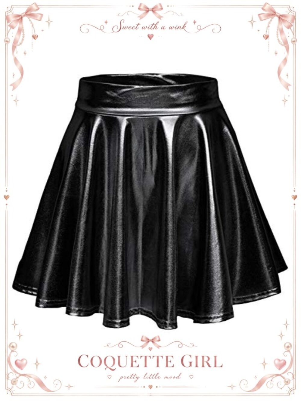 Metallic Wet Look Stretchy Flared Mini Skater Skirt